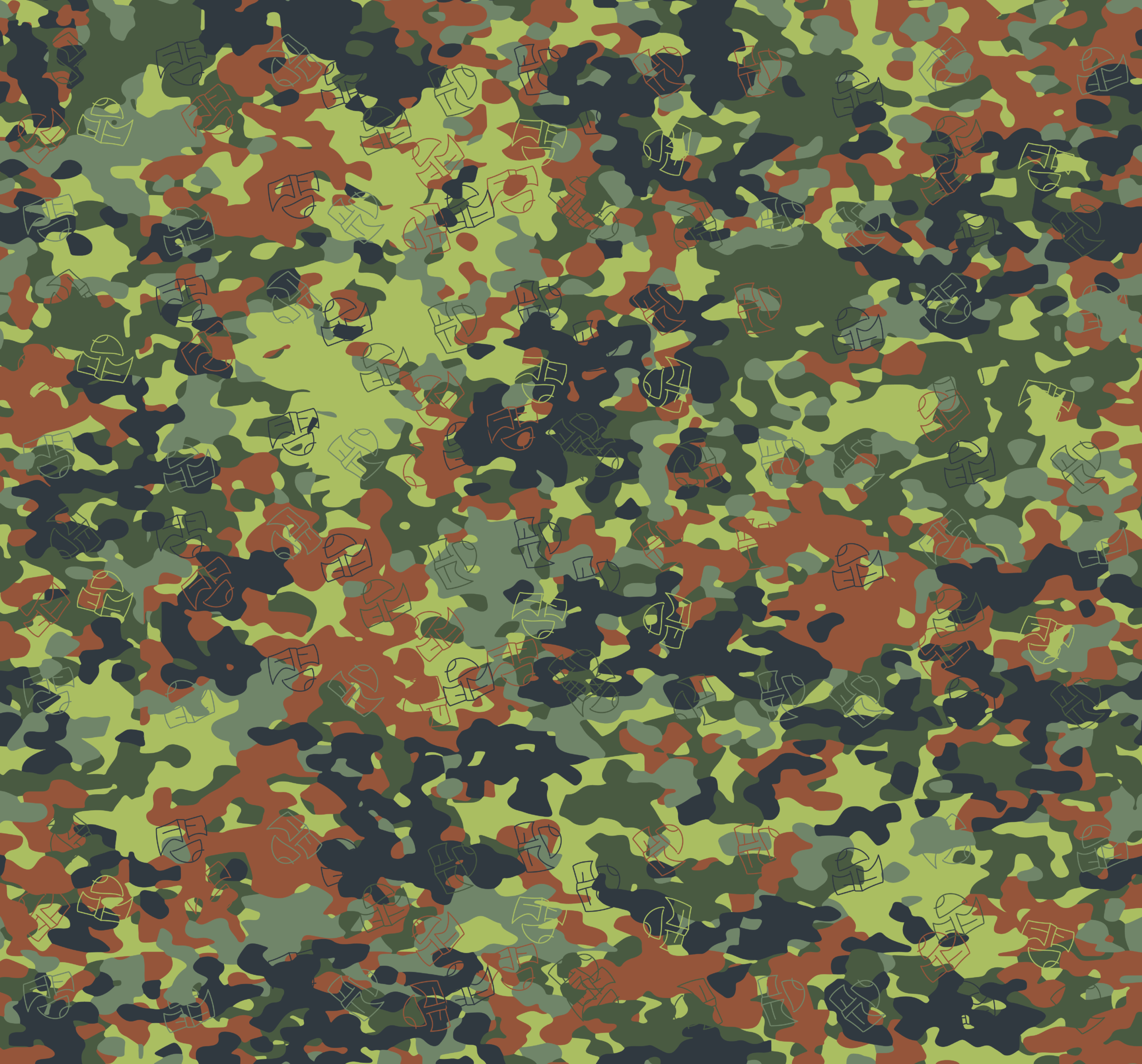 Camouflage pattern with green, brown, and black colors