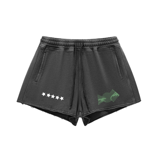 5starVik's Snow Washed Raw Edge Drawstring Shorts