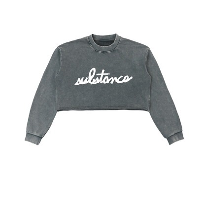 5starVik's Snow Washed Raw Edge Cropped Sweatshirt