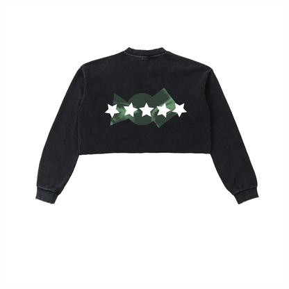 5starVik's Snow Washed Raw Edge Cropped Sweatshirt