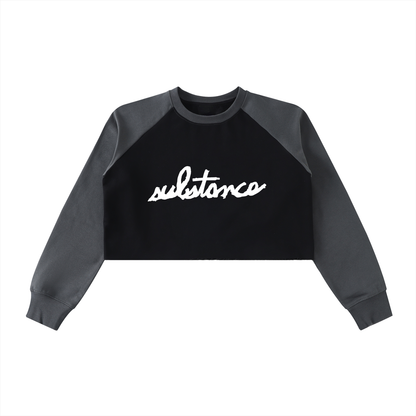 5starVik's Raw-Hem Color-Block Raglan Crop Sweatshirt