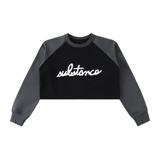 5starVik's Raw-Hem Color-Block Raglan Crop Sweatshirt