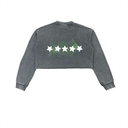 5starVik's Snow Washed Raw Edge Cropped Sweatshirt