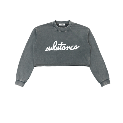 5starVik's Snow Washed Raw Edge Cropped Sweatshirt